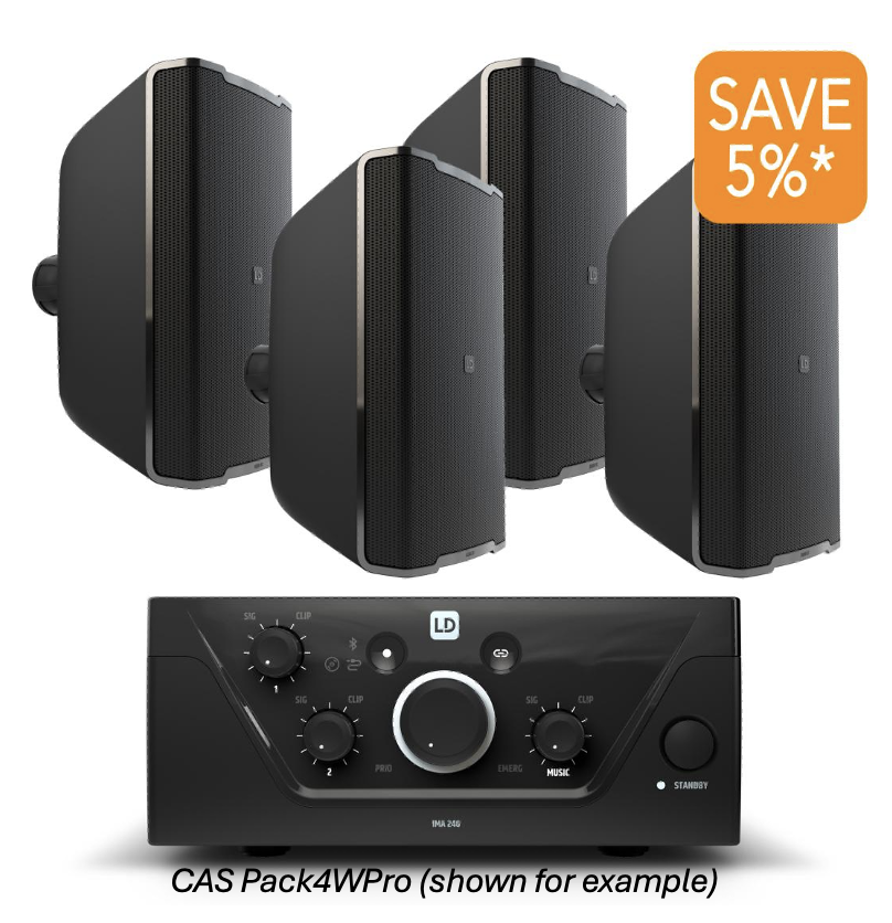 See our Commercial Audio System Packages CAS PAck4WPro Background Music System Package